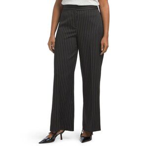 NWT$109 TAHARI ASL Pinstripe High Rise Wide Leg Trouser Pants Blk/Wt Office Sz10